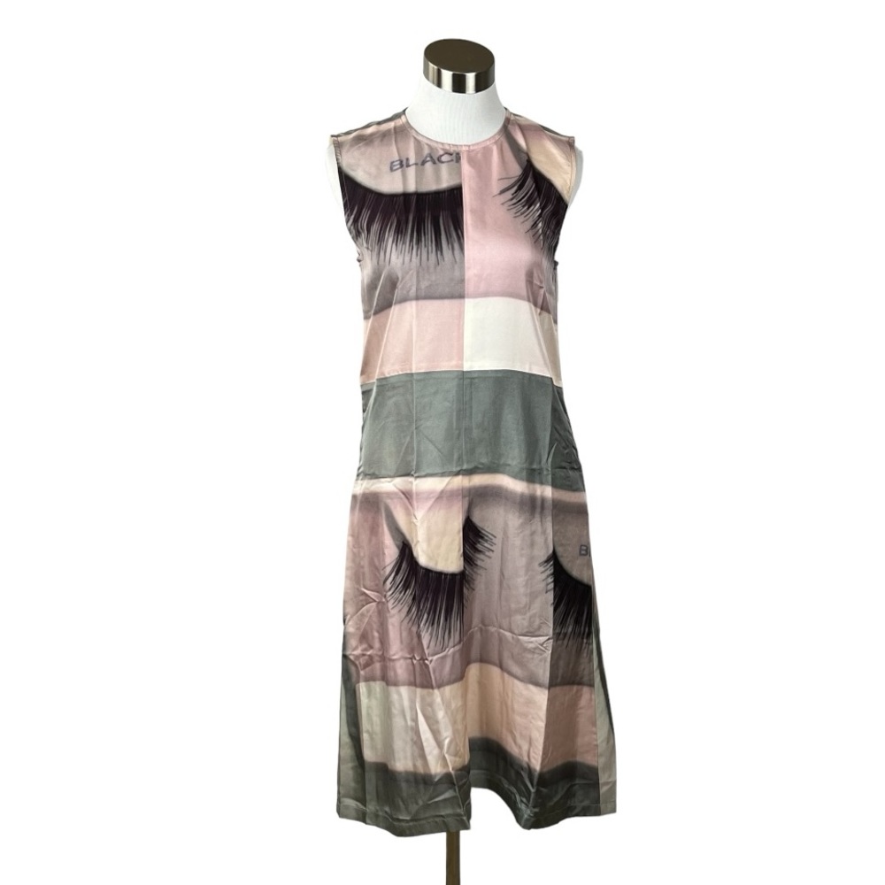 Celine 2018 Phoebe Philo Pink & Grey Silk Sleeveless Eyelash Shift Dress Size xs
